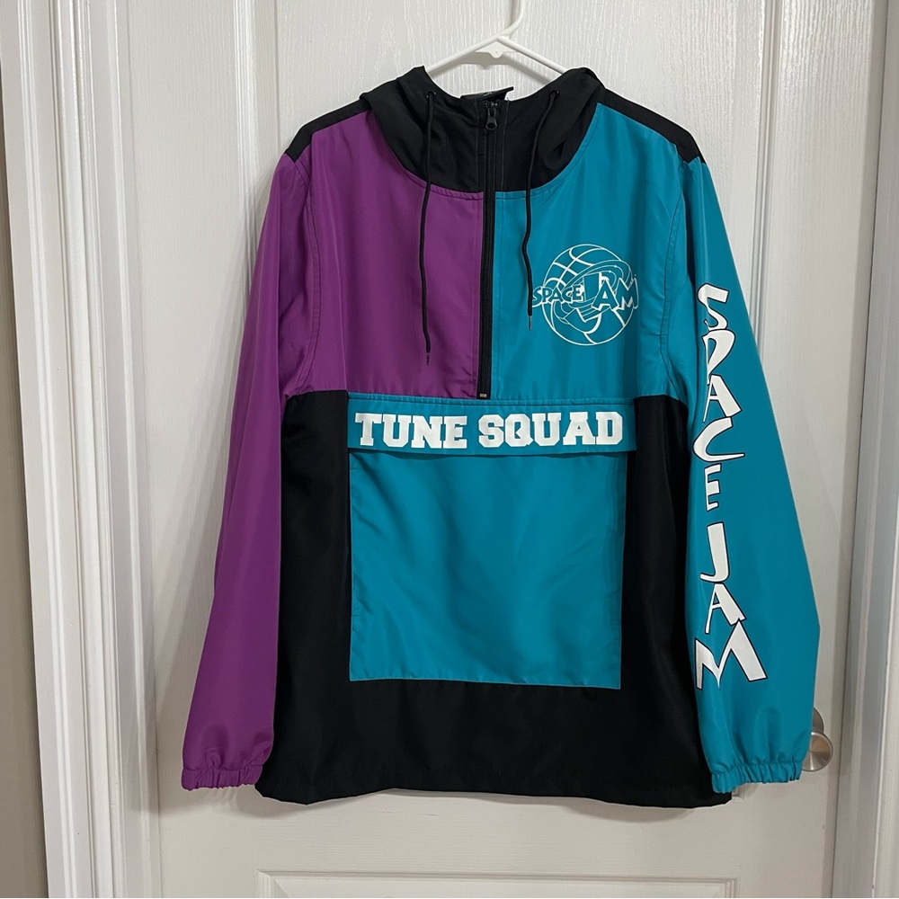 Space Jam Men's Color-block Tune Squad Windbreaker Hoodie Vintage Style Medium